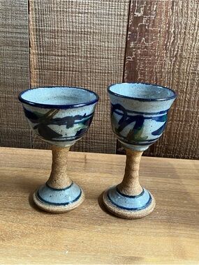 Studio Pottery Goblet Wineglass Set - Unique Feast Wedding Party